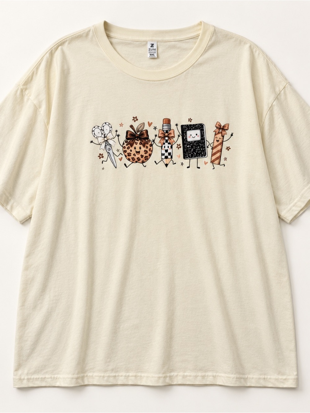 Zuni NWOT 2XL teacher graphic tshirt. Leopard coquette style bows school supplie